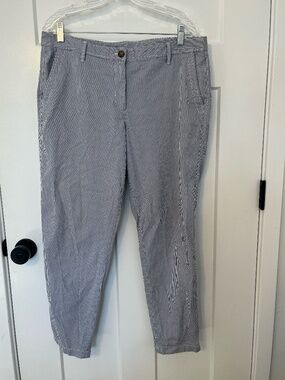 Chico' Womens Girlfriend Chino Ankle Blue White Seersucker 12 Cotton Lyocell